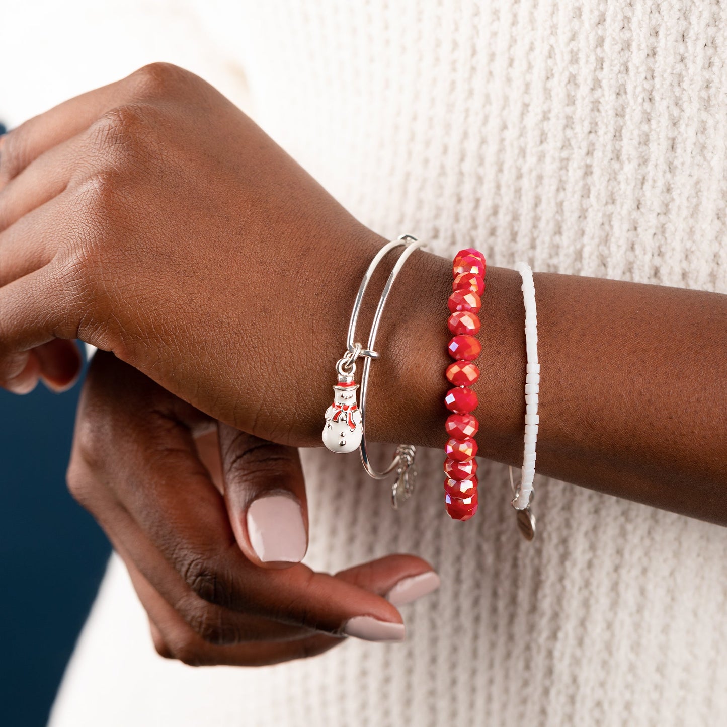 Holiday Snowman Beaded Bangles, Set of 3