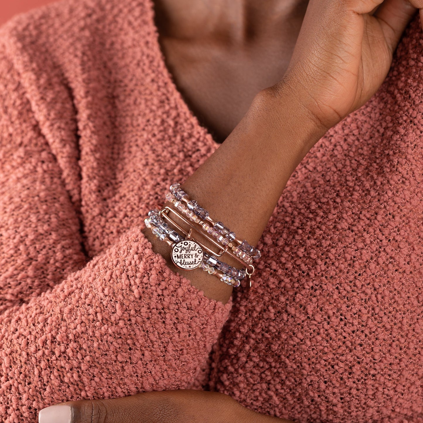 'Joyful, Merry & Blessed' Bracelets, Set of 5