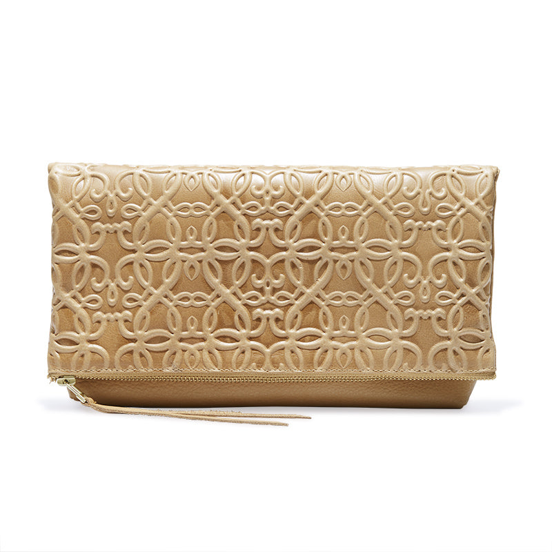 Gabriel Leather Fold Over Clutch, Light Brown