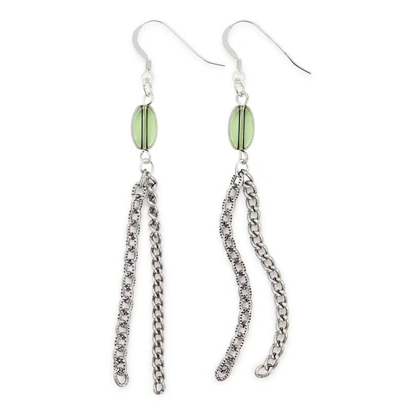 Chain Drop Earrings, Green