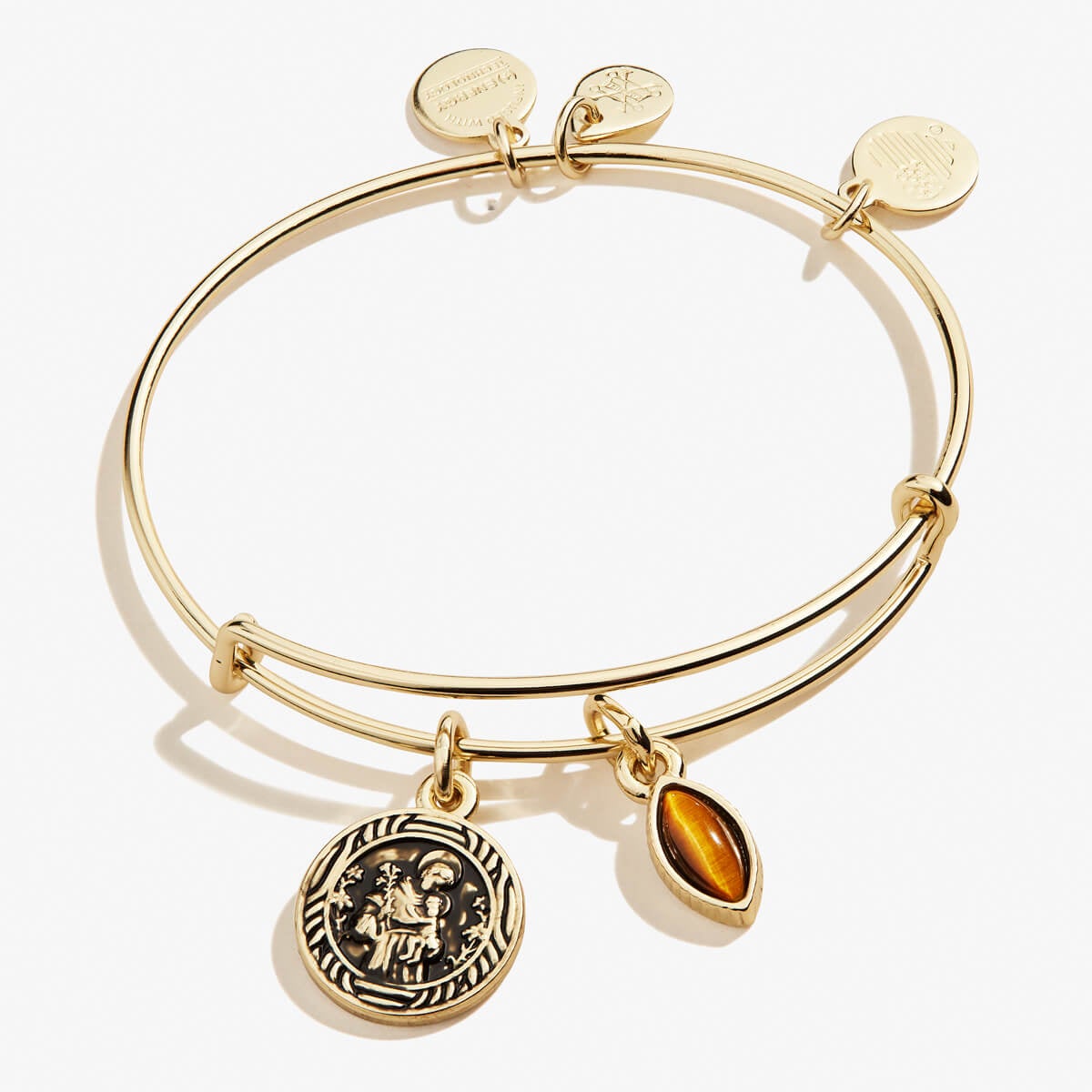 Tiger's Eye Gemstone + Saint Anthony Duo Charm Bangle