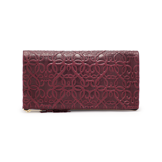 Fold Over Leather Clutch, Burgundy