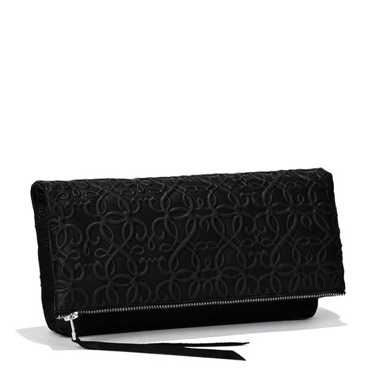 Gabriel Leather Fold Over Clutch, Black