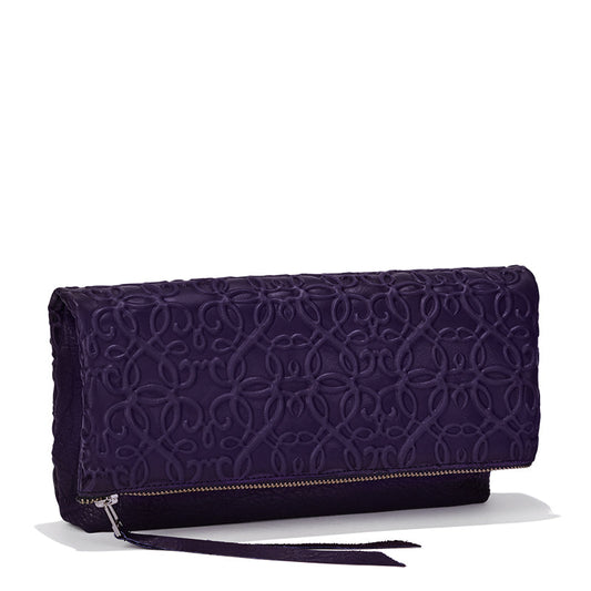 Gabriel Leather Fold Over Clutch, Purple